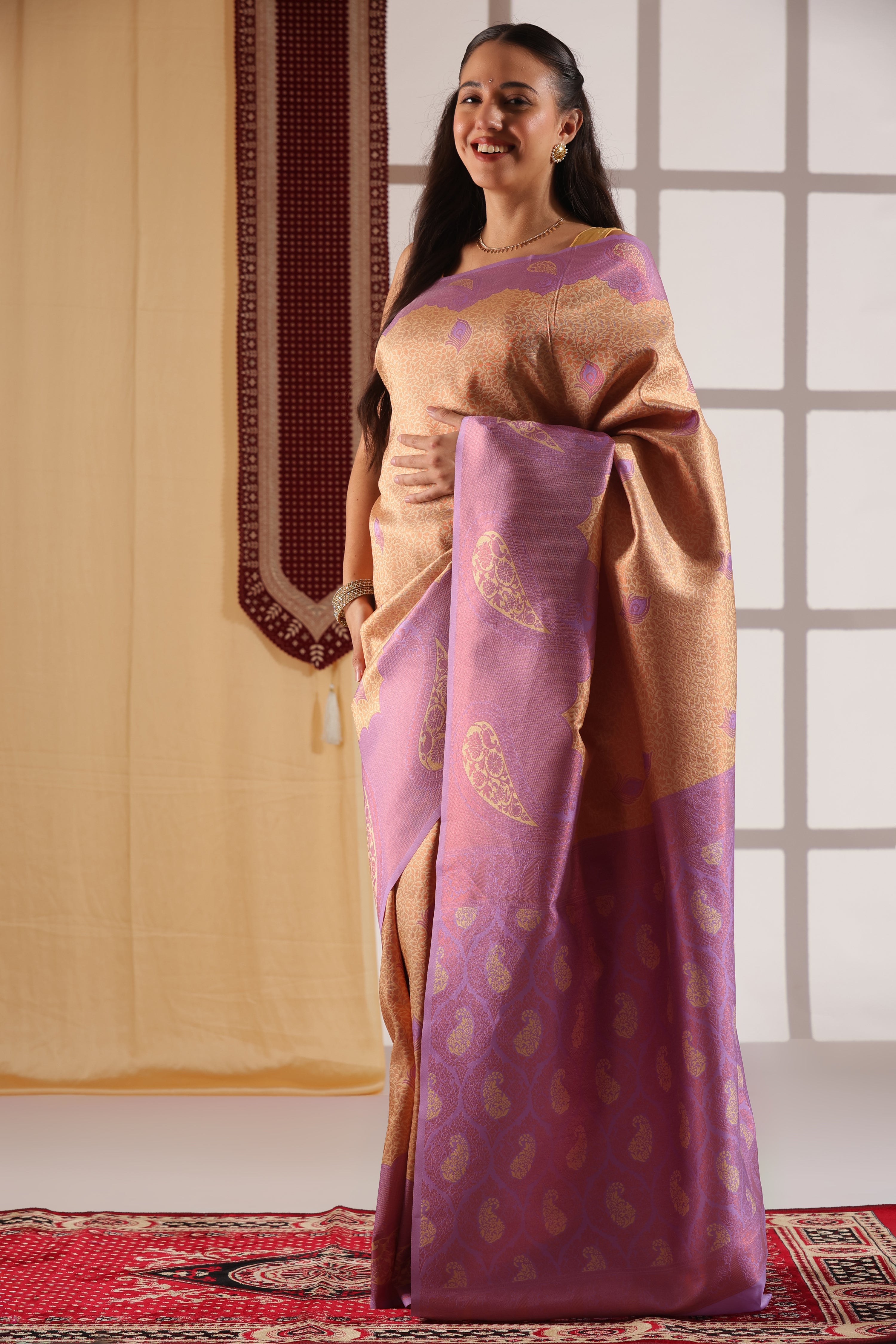 Silk Cotton Woven Saree – Lavender with Copper Zari