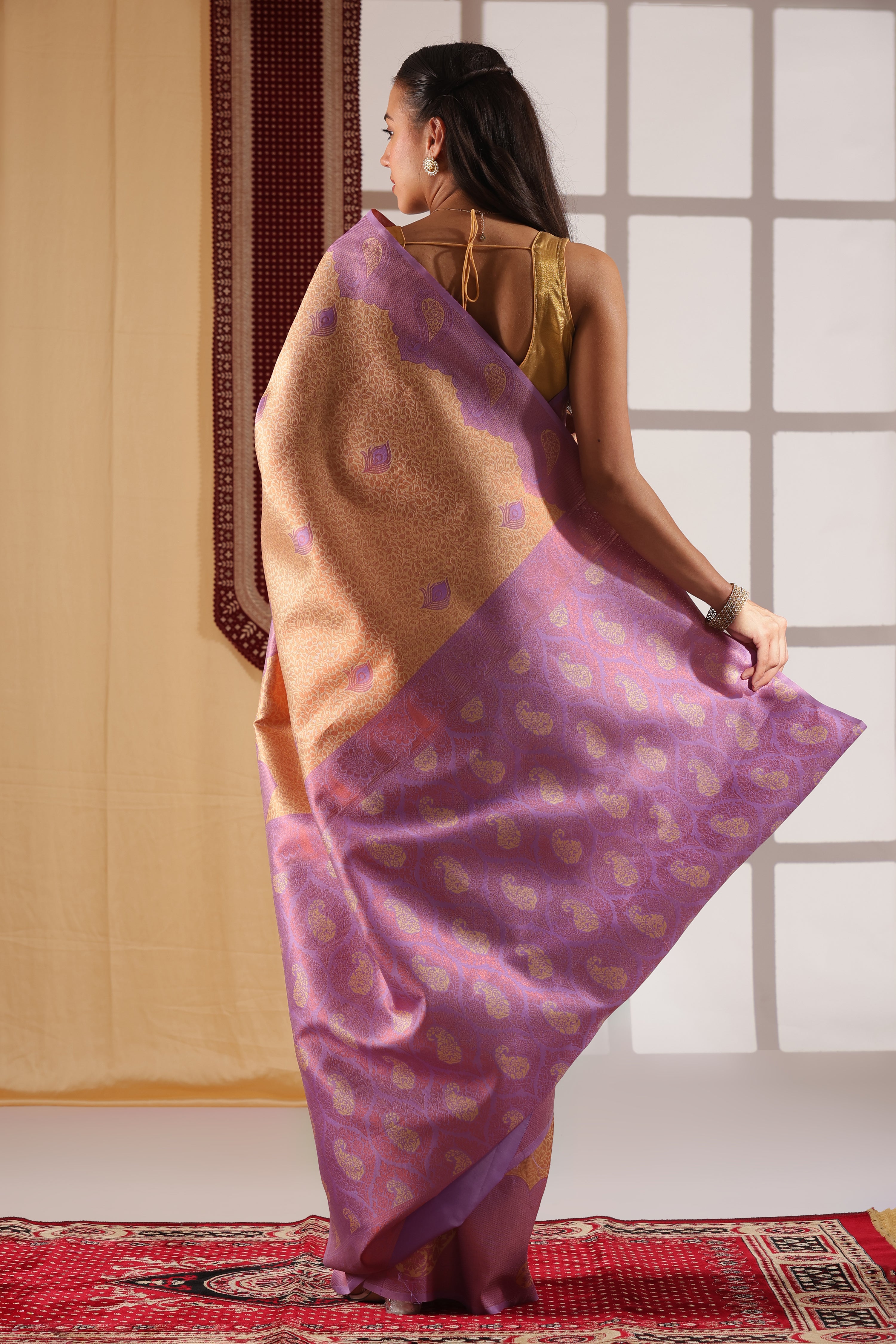 Silk Cotton Woven Saree – Lavender with Copper Zari