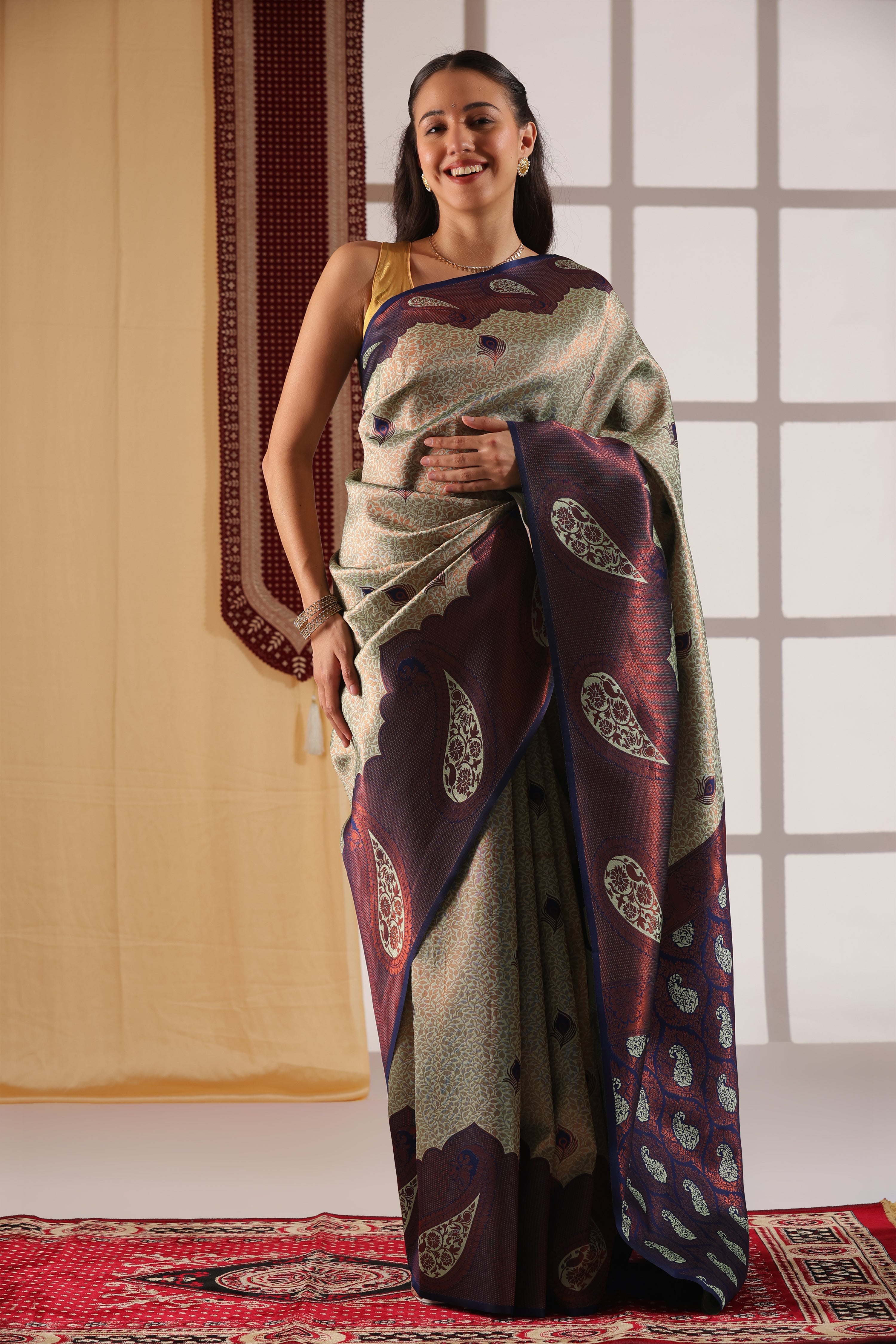 Classic Green with Copper Zari Woven Silk Cotton Saree for Women