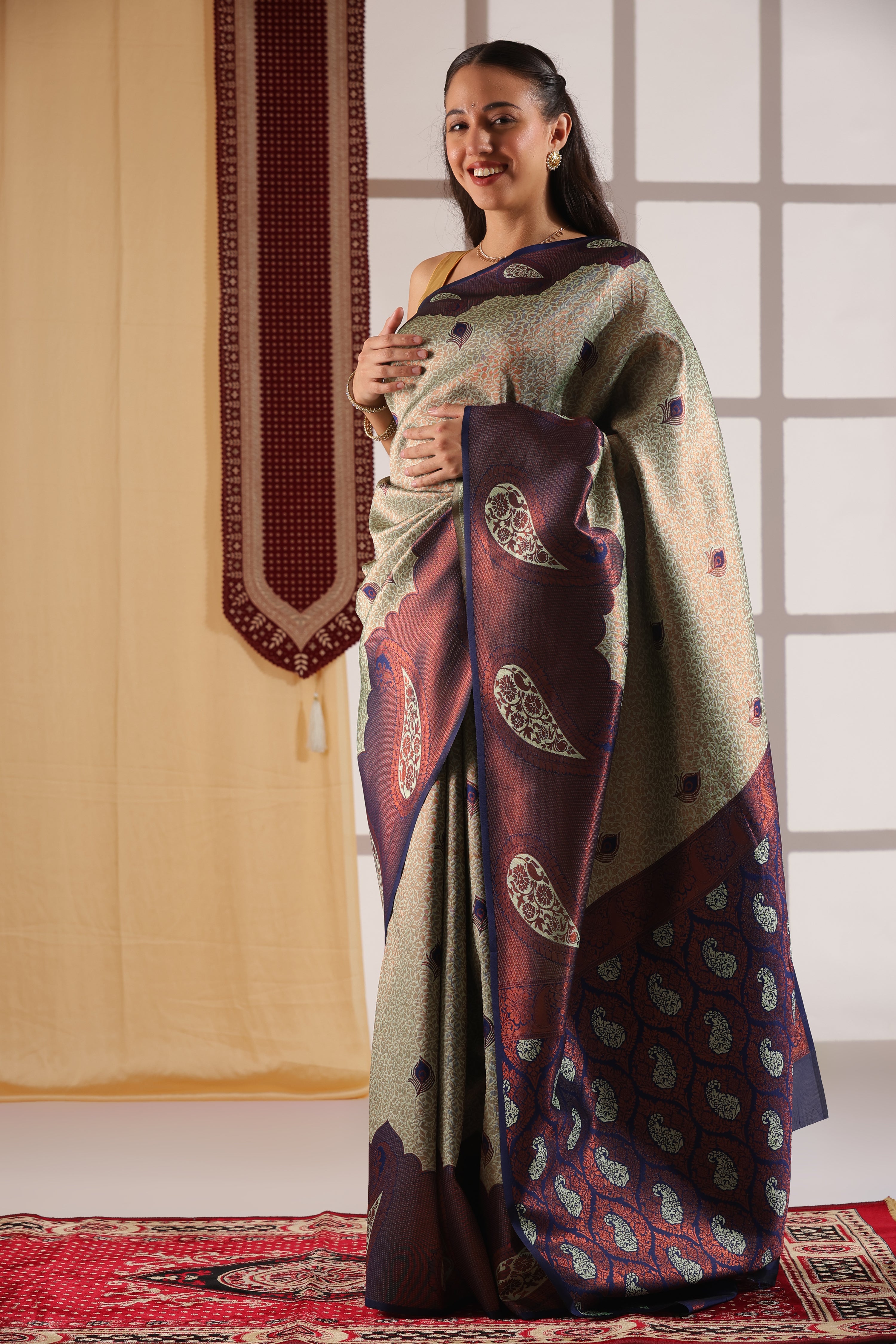 Classic Green with Copper Zari Woven Silk Cotton Saree for Women